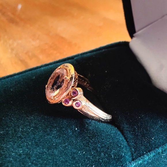 Natural Morganite and Ruby 14k Rose Gold Ring Sz 5.5 - Picture 2 of 6